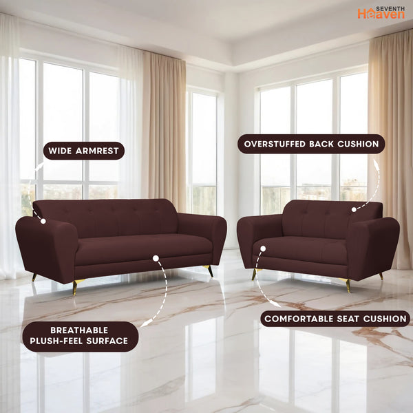 Milan Icon (3+2) Seater Sofa- ( Plush Suede Fabric - Brown)
