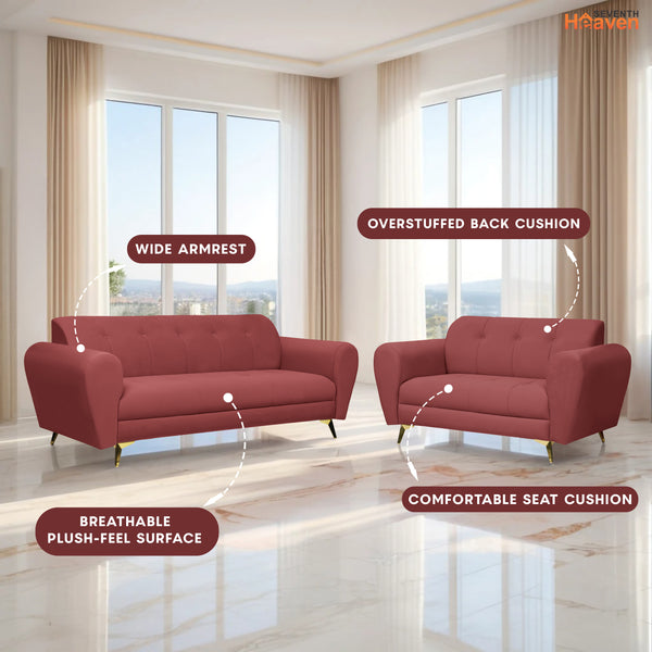 Milan Icon (3+2) Seater Sofa- ( Plush Suede Fabric - Peach )