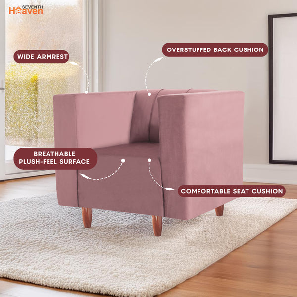 Sydney 1 Seater Sofa- ( Plush Suede Fabric- Peach )