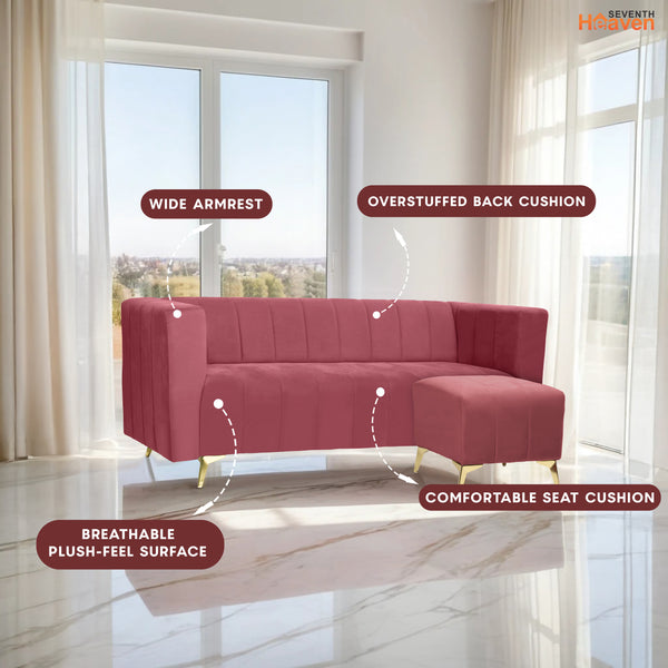 Tokyo Icon Ottoman 4 Seater Sofa - ( Plush Suede Fabric - Peach )