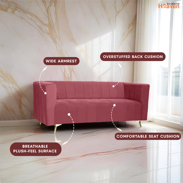 Tokyo Icon 3 Seater Sofa- ( Plush Suede Fabric- Peach )