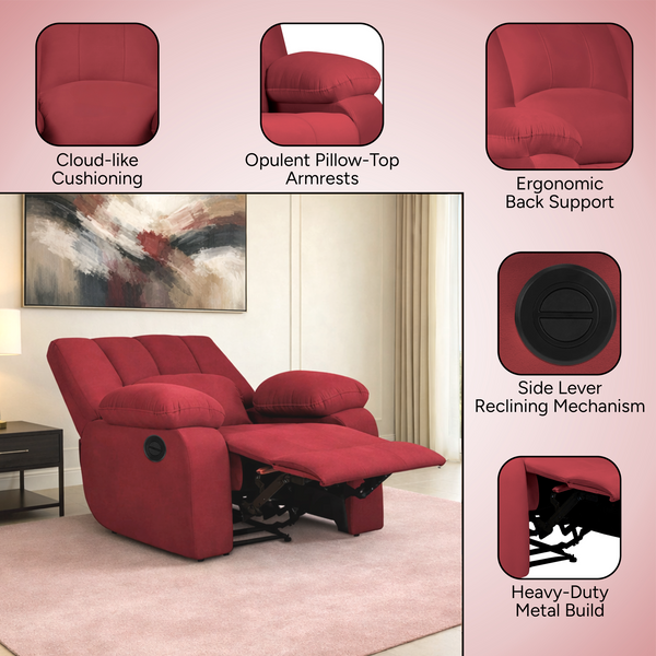 Phoenix Icon 1 Seater Motorise Recliner – ( DIY-Friendly, Plush Suede - Maroon )