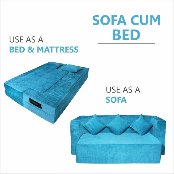 Flipper X Sofa Cum Bed - 3  Seater, Plain Cushion ( Premium Molfino Fabric, Sky Blue )