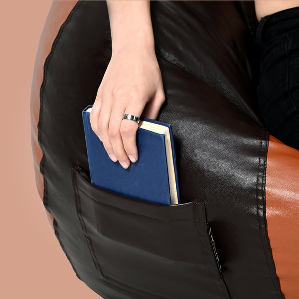 Seventh Heaven 4XL Bean Bag Cover with Footrest & Cushion ( Premium Leatherite - Brown & Tan )
