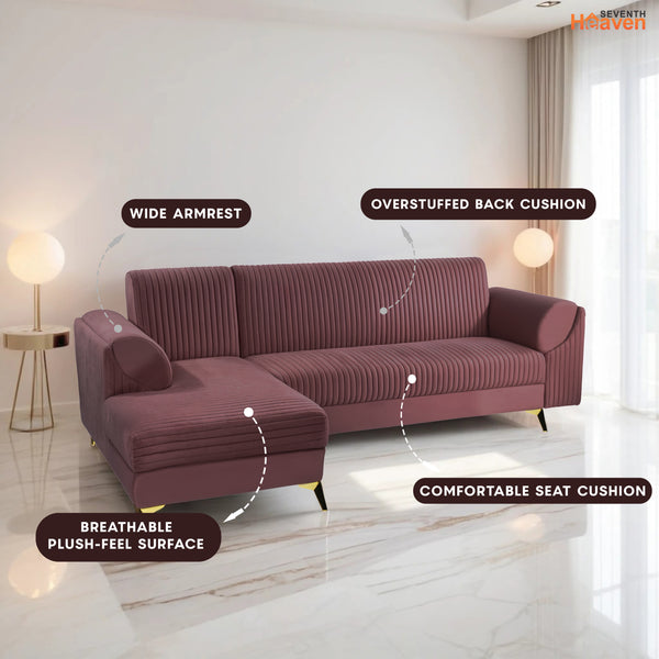 Venice 6 Seater Sofa Left Corner - ( Plush Suede Fabric - Brown )