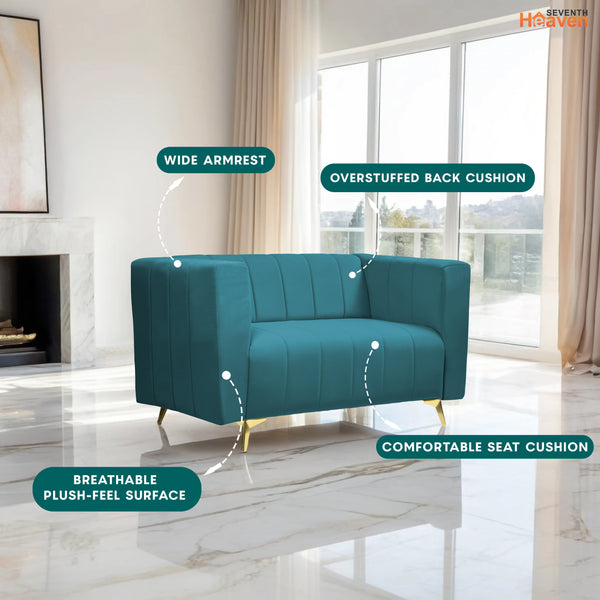 Tokyo Icon 2 Seater Sofa - ( Plush Suede Fabric - Teal )