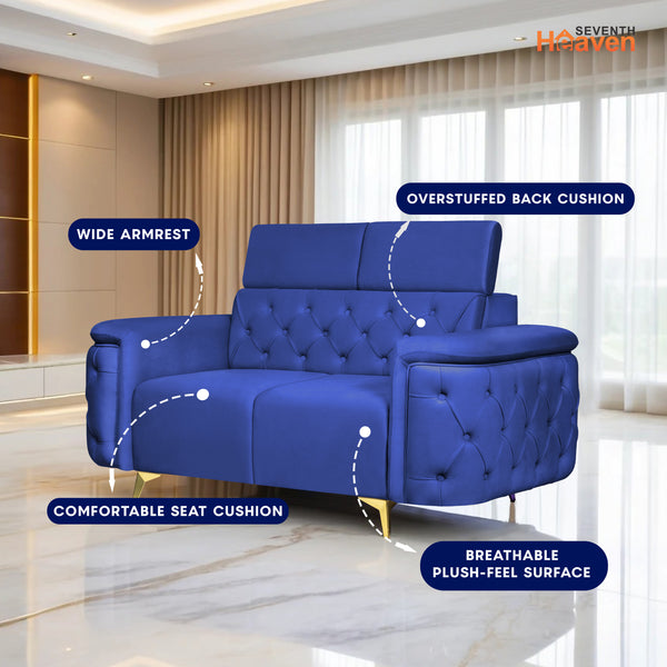 Rome 2 Seater Sofa- ( Plush Suede Fabric- Blue )