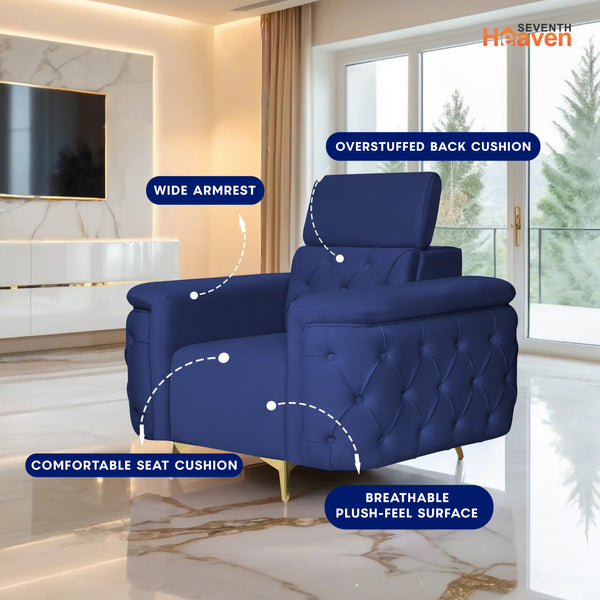 Rome 1 Seater Sofa- ( Plush Suede Fabric- Blue )
