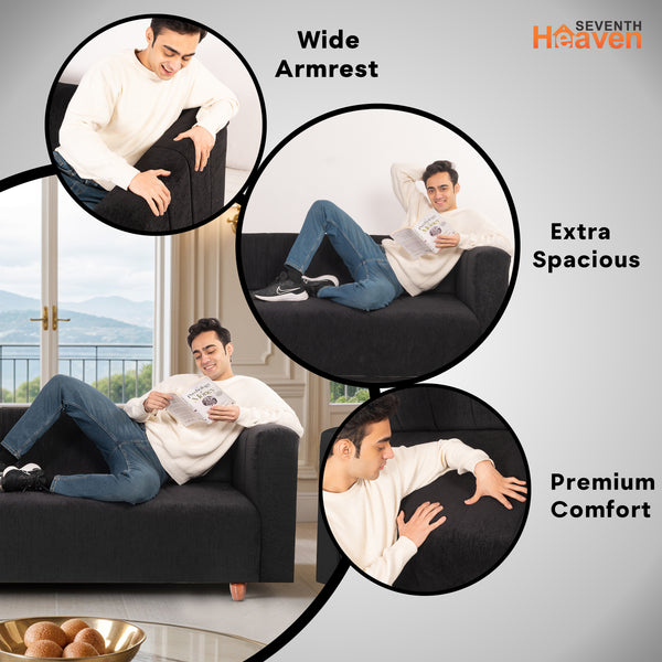 Tokyo 5 Seater Sofa- (3+1+1) ( Premium Molfino Fabric - Black )