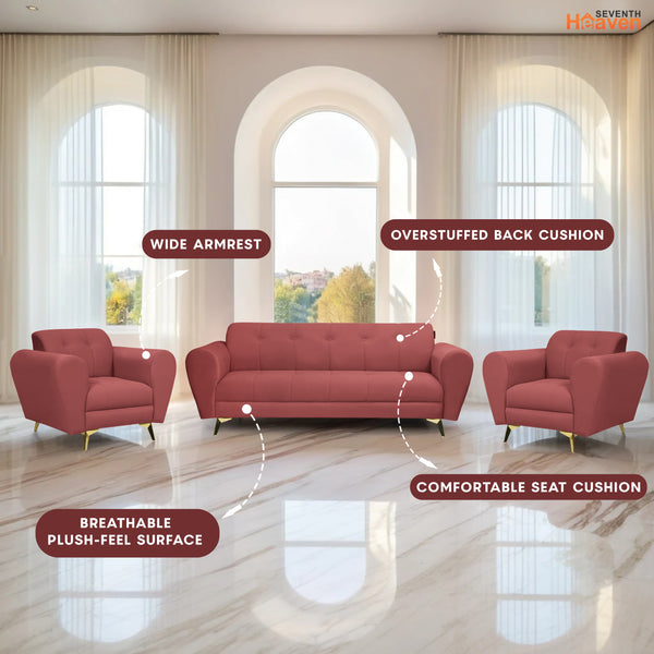 Milan Icon (3+1+1) Seater Sofa- ( Plush Suede Fabric - Peach )