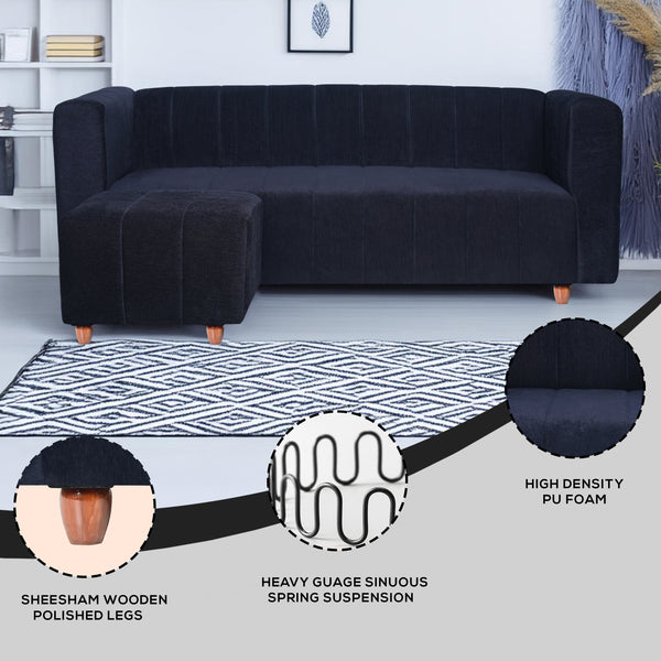 Tokyo 4 Seater Sofa with Ottoman- ( Premium Molfino Fabric- Black )
