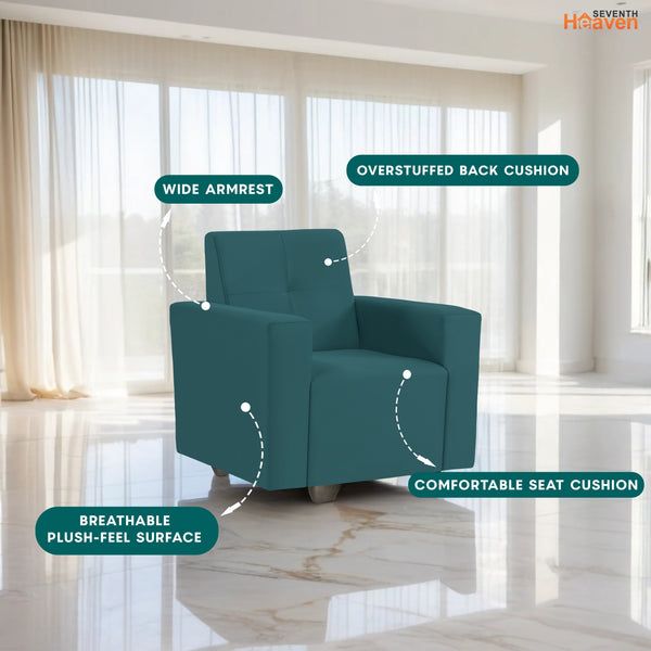 London 1 Seater Sofa- ( Plush Suede Fabric- Teal)