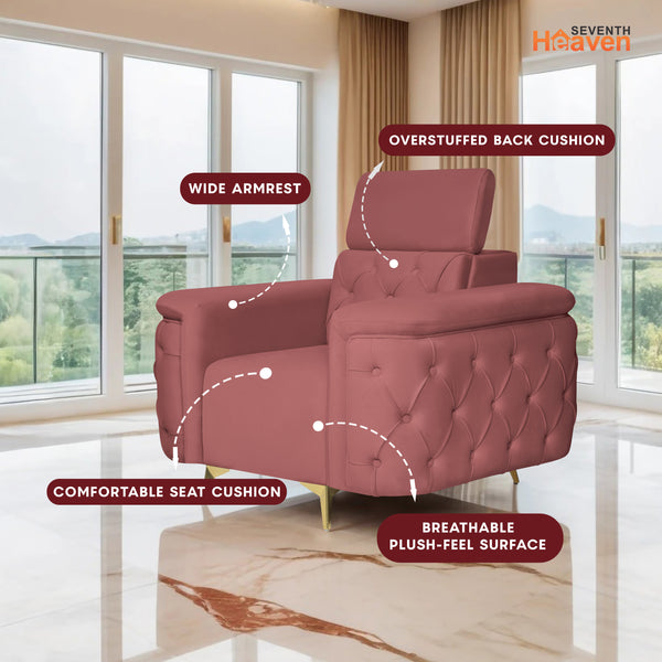 Rome 1 Seater Sofa- ( Plush Suede Fabric- Peach )