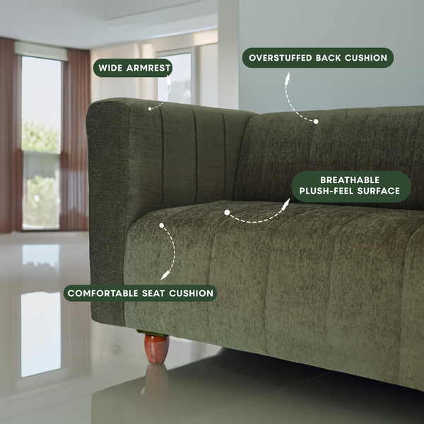 Tokyo 2 Seater Sofa- ( Premium Molfino Fabric- Green )