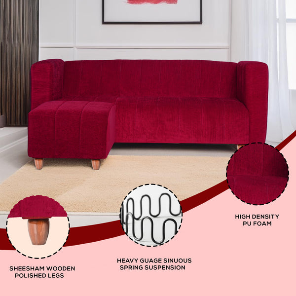 Tokyo 5 Seater Sofa with 2 Ottomans- ( Premium Molfino Fabric- Maroon )