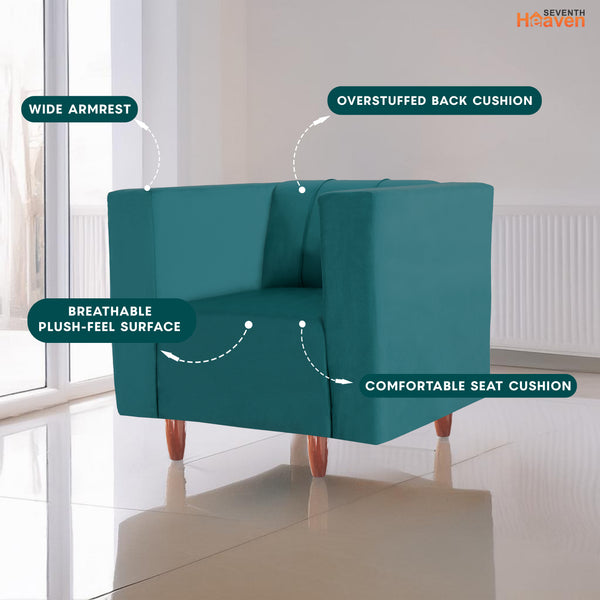 Sydney 1 Seater Sofa- ( Plush Suede Fabric- Teal )