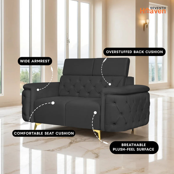 Rome 2 Seater Sofa- ( Plush Suede Fabric- Black )