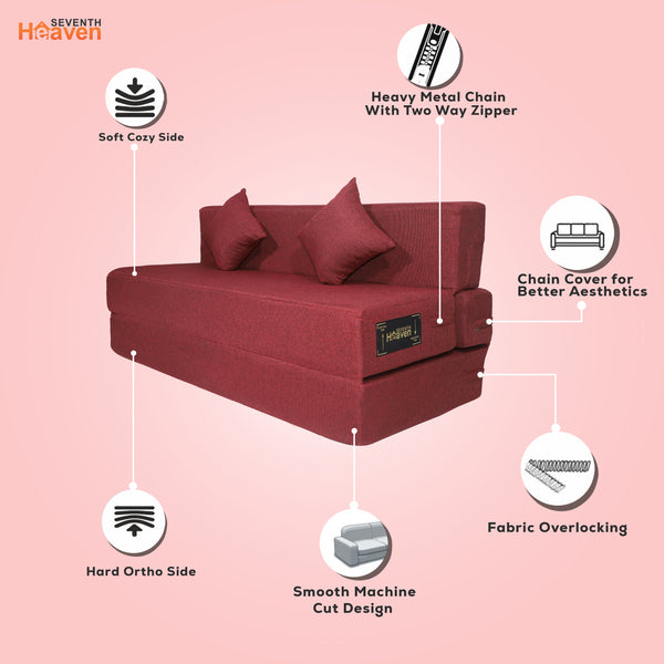 Rejoice Sofa Cum Bed - 3 Seater, Plain Cushion (Jute Fabric- Maroon)