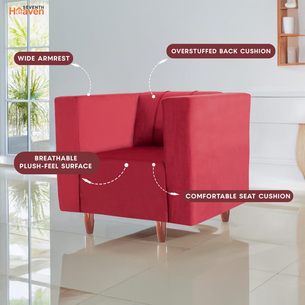 Sydney 1 Seater Sofa- ( Plush Suede Fabric- Maroon )