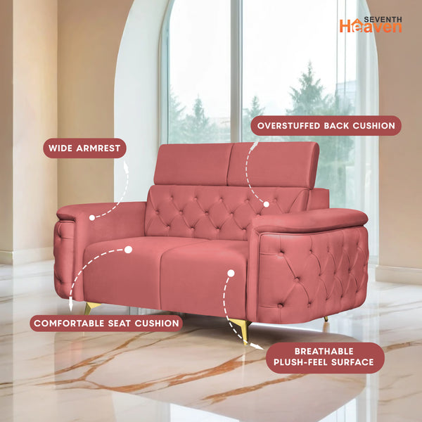 Rome 2 Seater Sofa- ( Plush Suede Fabric- Peach )