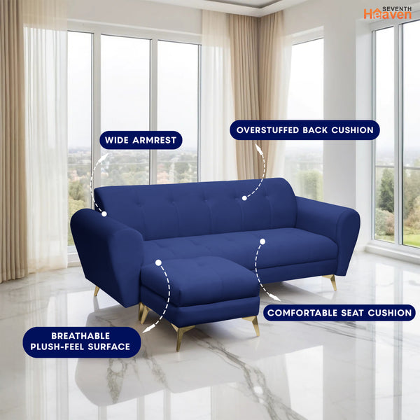 Milan Icon Ottoman 4 Seater Sofa - ( Plush Suede Fabric - Blue )