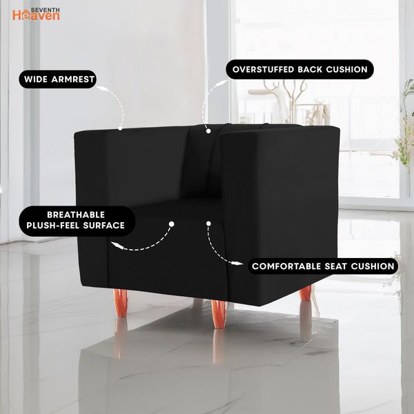 Sydney 1 Seater Sofa- ( Plush Suede Fabric- Black )