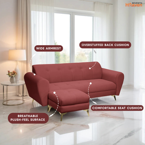 Milan Icon Ottoman 4 Seater Sofa - ( Plush Suede Fabric - Maroon )