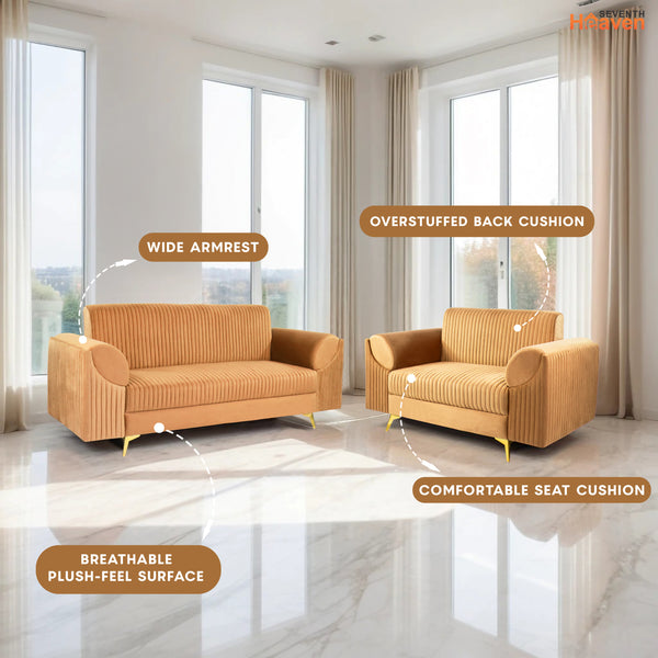Venice (3+2) Seater Sofa- ( Plush Suede Fabric - Beige )