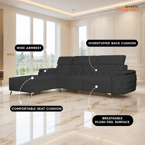 Rome 6 Seater Sofa Set Right Corner- ( Plush Suede - Black )