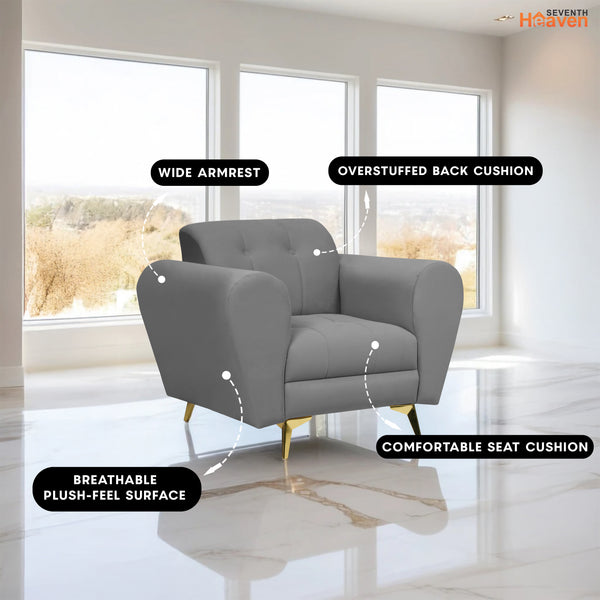 Milan Icon 1 Seater Sofa- ( Plush Suede Fabric- Grey )