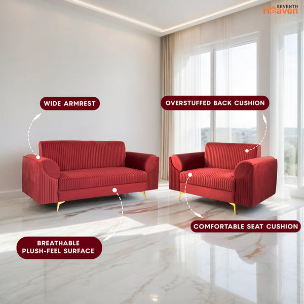 Venice (3+2) Seater Sofa- ( Plush Suede Fabric - Maroon )