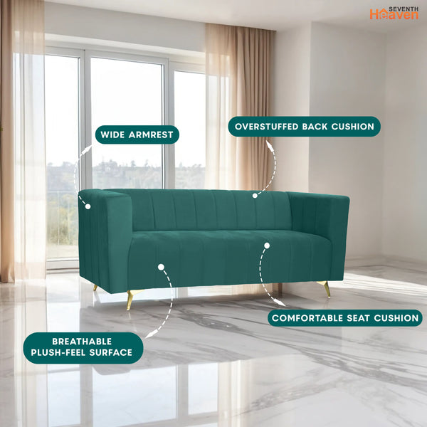 Tokyo Icon 3 Seater Sofa- ( Plush Suede Fabric- Teal )