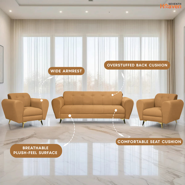 Milan Icon (3+1+1) Seater Sofa- ( Plush Suede Fabric - Beige )