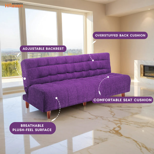 Florida Neo 4 Seater Wooden Sofa Cum Bed - ( Premium Molfino Fabric- Purple )