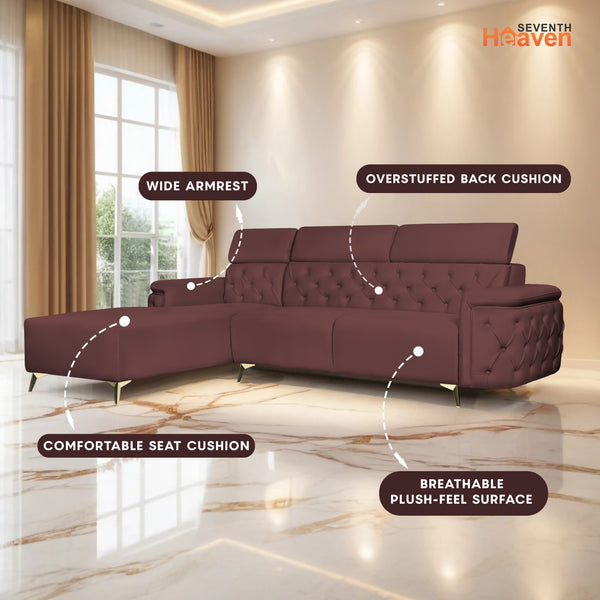 Rome 6 Seater Sofa Set Right Corner- ( Plush Suede - Brown)