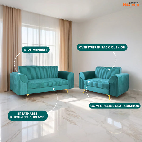Venice (3+2) Seater Sofa- ( Plush Suede Fabric - Teal )