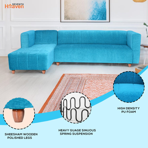 Tokyo 6 Seater Sofa Left Corner- ( Premium Molfino Fabric- Sky Blue )