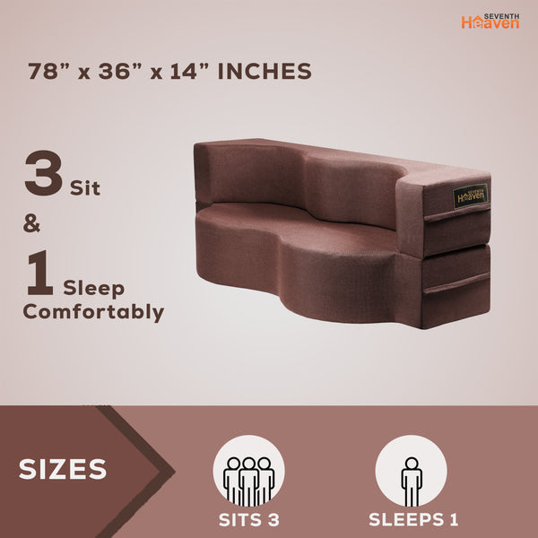 Curved Flipper X Sofa Cum Bed - 3 Seater, ( Jute Fabric,Brown )