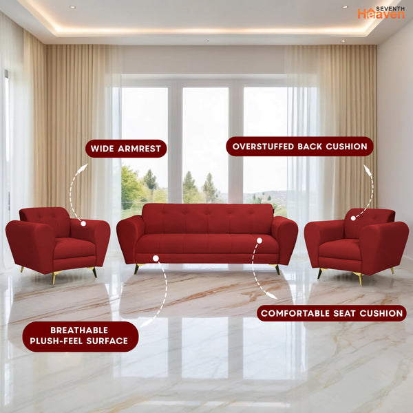 Milan Icon (3+1+1) Seater Sofa- ( Plush Suede Fabric - Maroon )