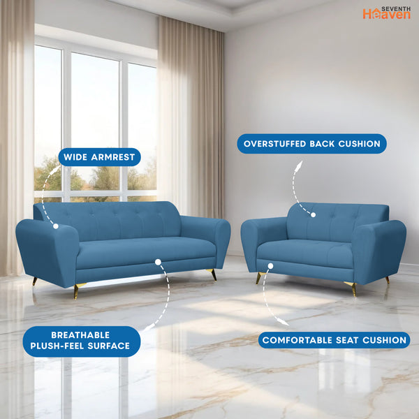 Milan Icon (3+2) Seater Sofa- ( Plush Suede Fabric - Sky Blue )
