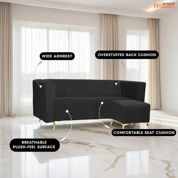 Tokyo Icon Ottoman 4 Seater Sofa - ( Plush Suede Fabric - Black )