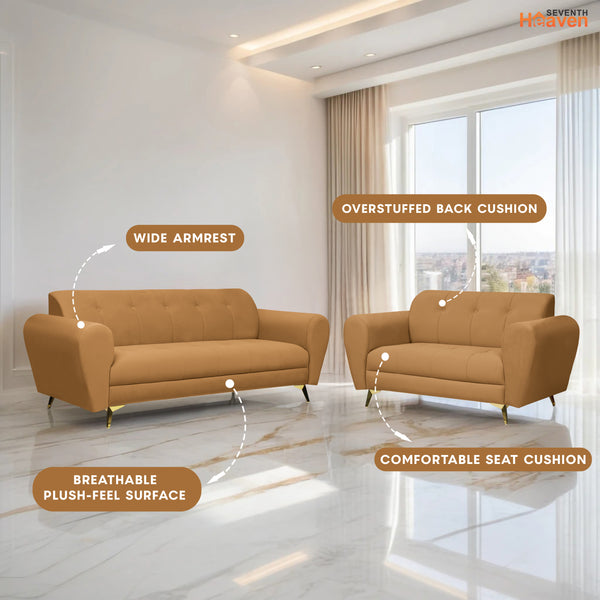 Milan Icon (3+2) Seater Sofa- ( Plush Suede Fabric - Beige)