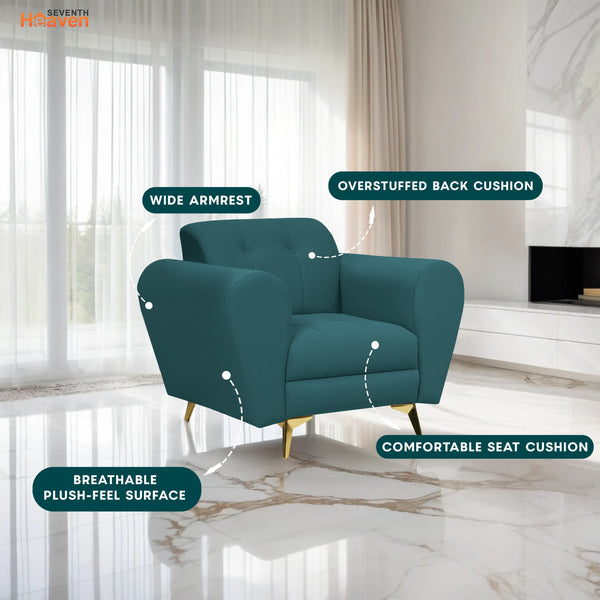 Milan Icon 1 Seater Sofa- ( Plush Suede Fabric- Teal )