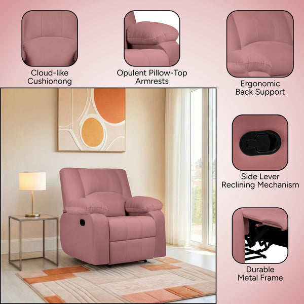 Phoenix Icon 1 Seater Recliner – ( Spacious, Luxurious & DIY-Friendly, Plush Suede - Peach )