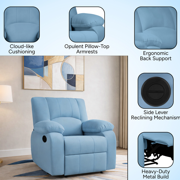 Phoenix Icon 1 Seater Motorise Recliner – ( DIY-Friendly, Plush Suede - Sky Blue )