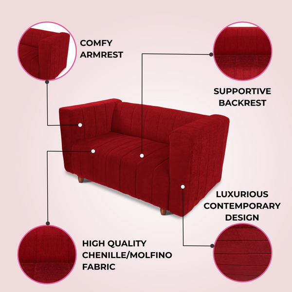 Tokyo 2 Seater Sofa- ( Premium Molfino Fabric- Maroon )
