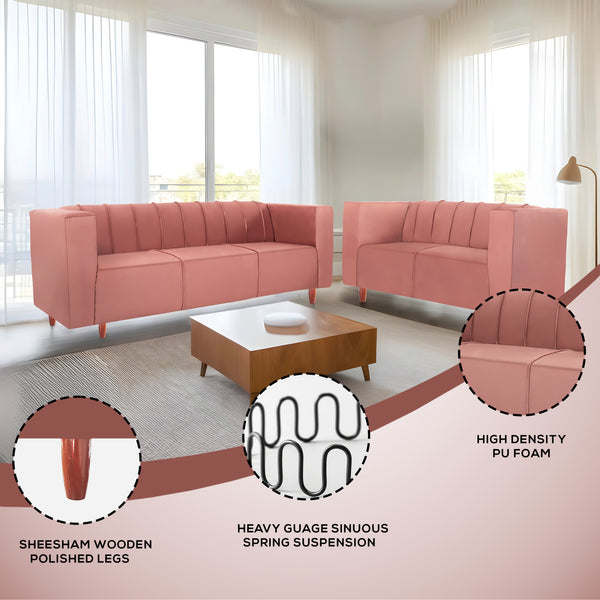 Sydney (3+2) Seater Sofa- ( Plush Suede Fabric- Peach )