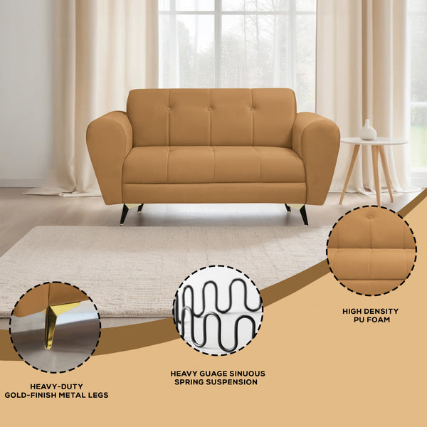 Milan Icon 2 Seater Sofa- ( Plush Suede Fabric-  Beige )