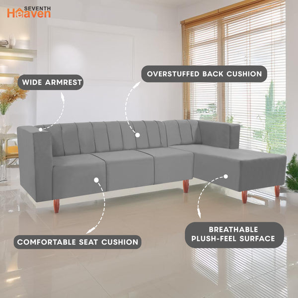 Sydney 6 Seater sofa right corner- ( Plush Suede Fabric- Grey )