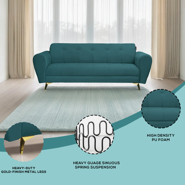 Milan Icon 3 Seater Sofa- ( Plush Suede Fabric- Teal )